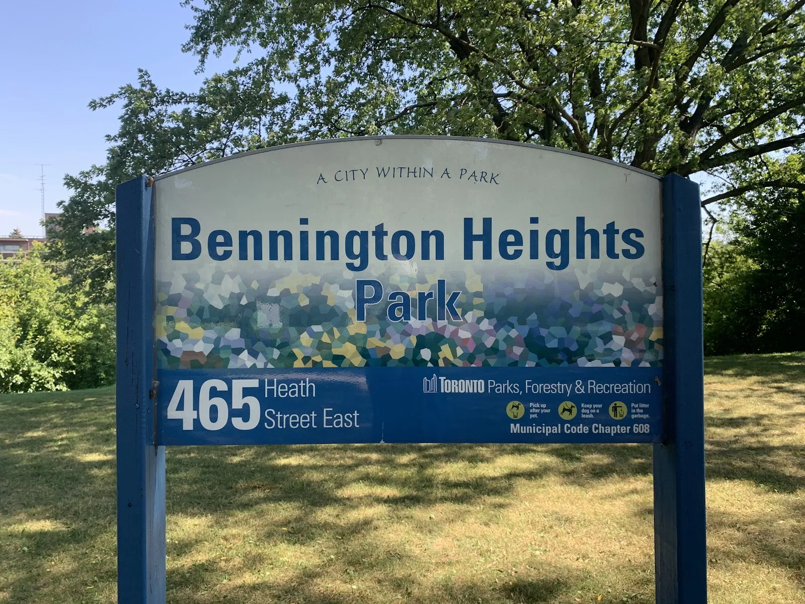 The Bennington Heights Park sign at 465 Heath Street East, in a photo from its Google Maps listing. — Bennington Heights Park Natural Ice Rink