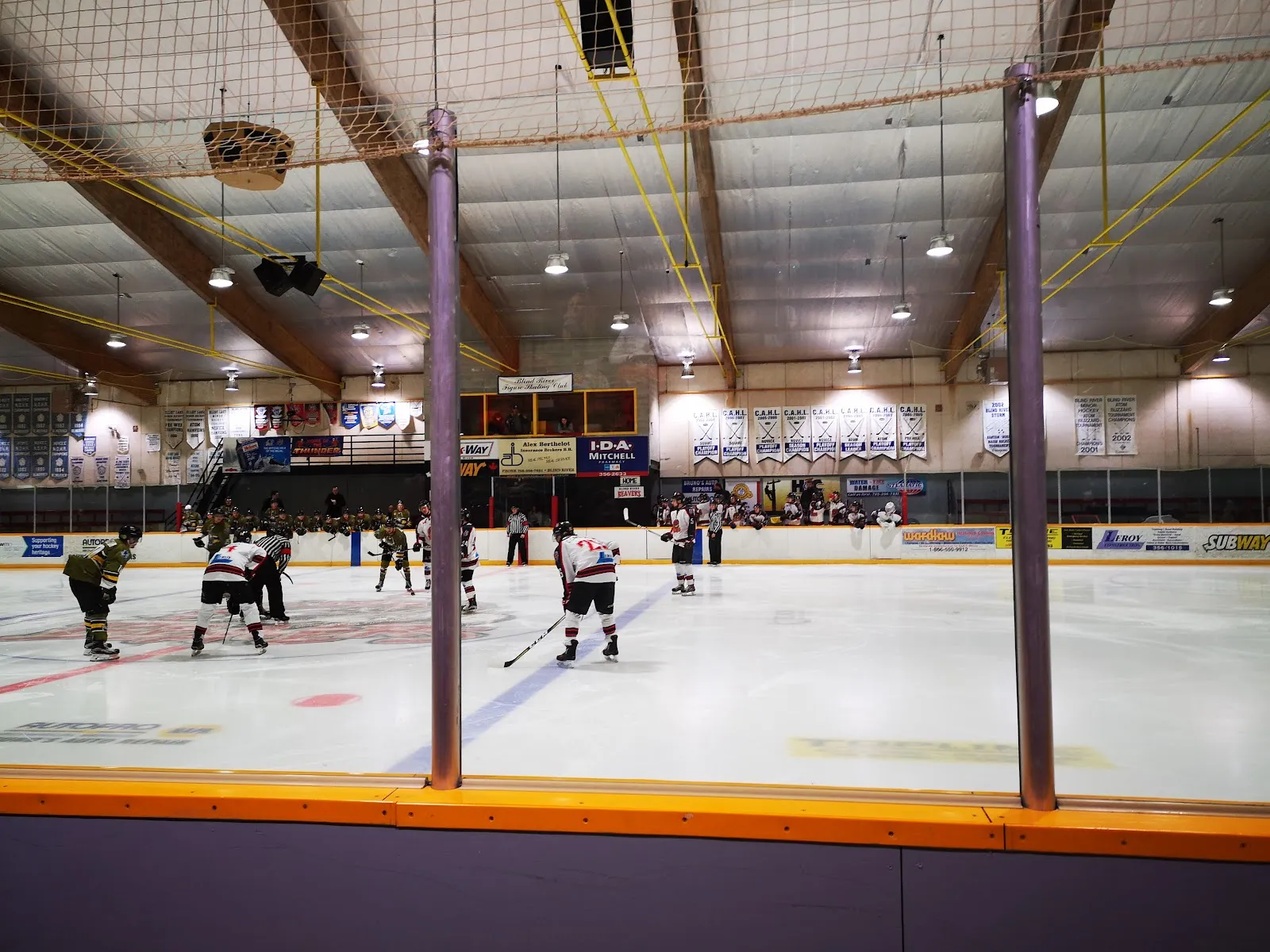 Blind River Community Centre arena: a hockey game on the indoor ice — Blind River Memorial Arena