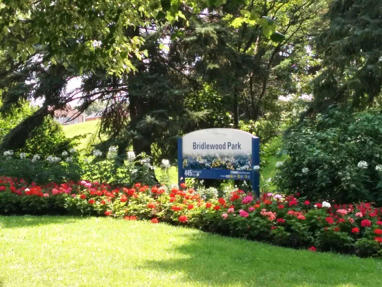The Bridlewood Park sign at 445 Huntingwood Drive, in a photo from its Google Maps listing. — Bridlewood Park Natural Ice Rink
