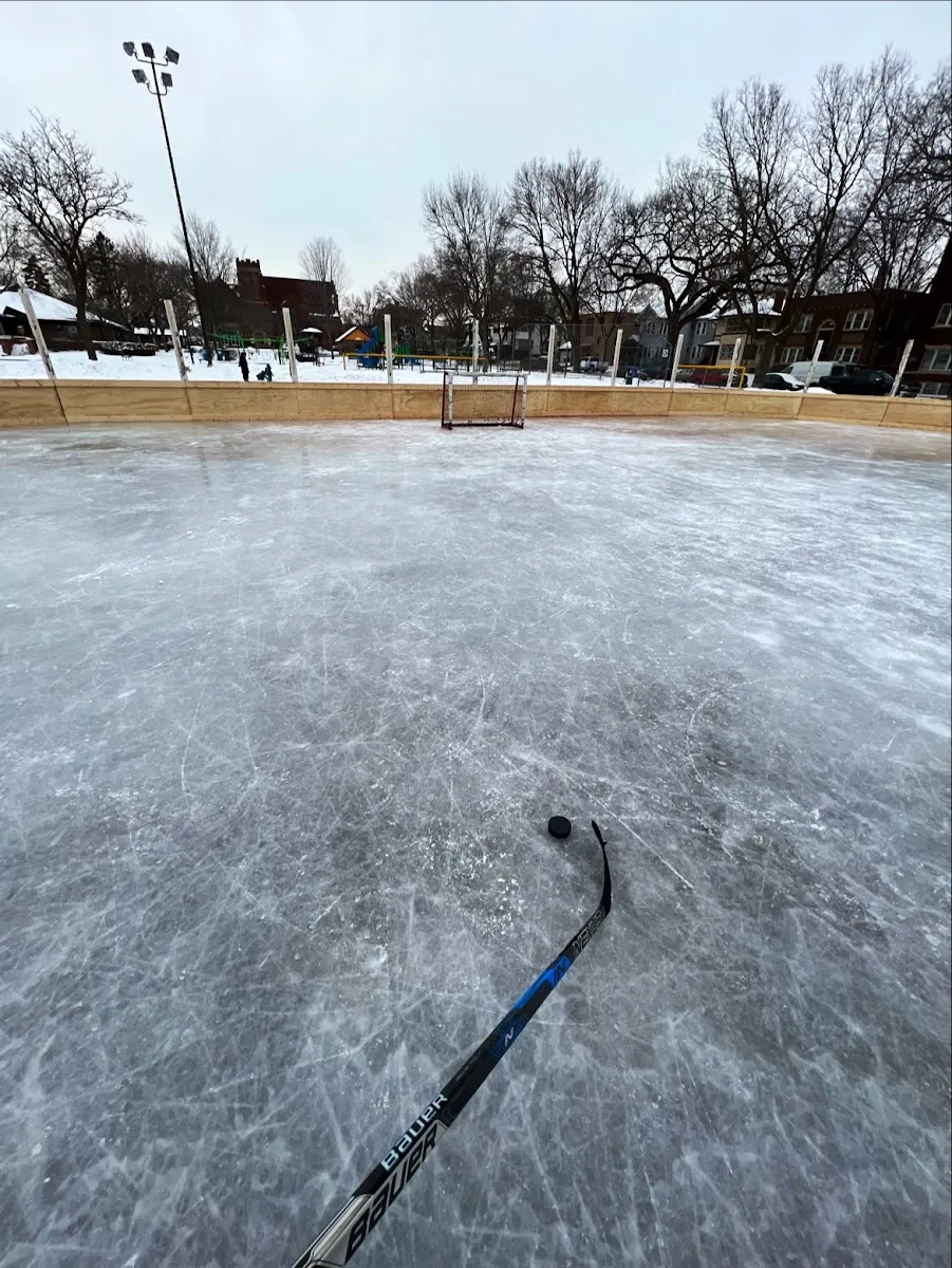 Ice and boards at the Bryant Square Park outdoor rink, Minneapolis (Google Maps listing photo) — Bryant Square Park Outdoor Rink