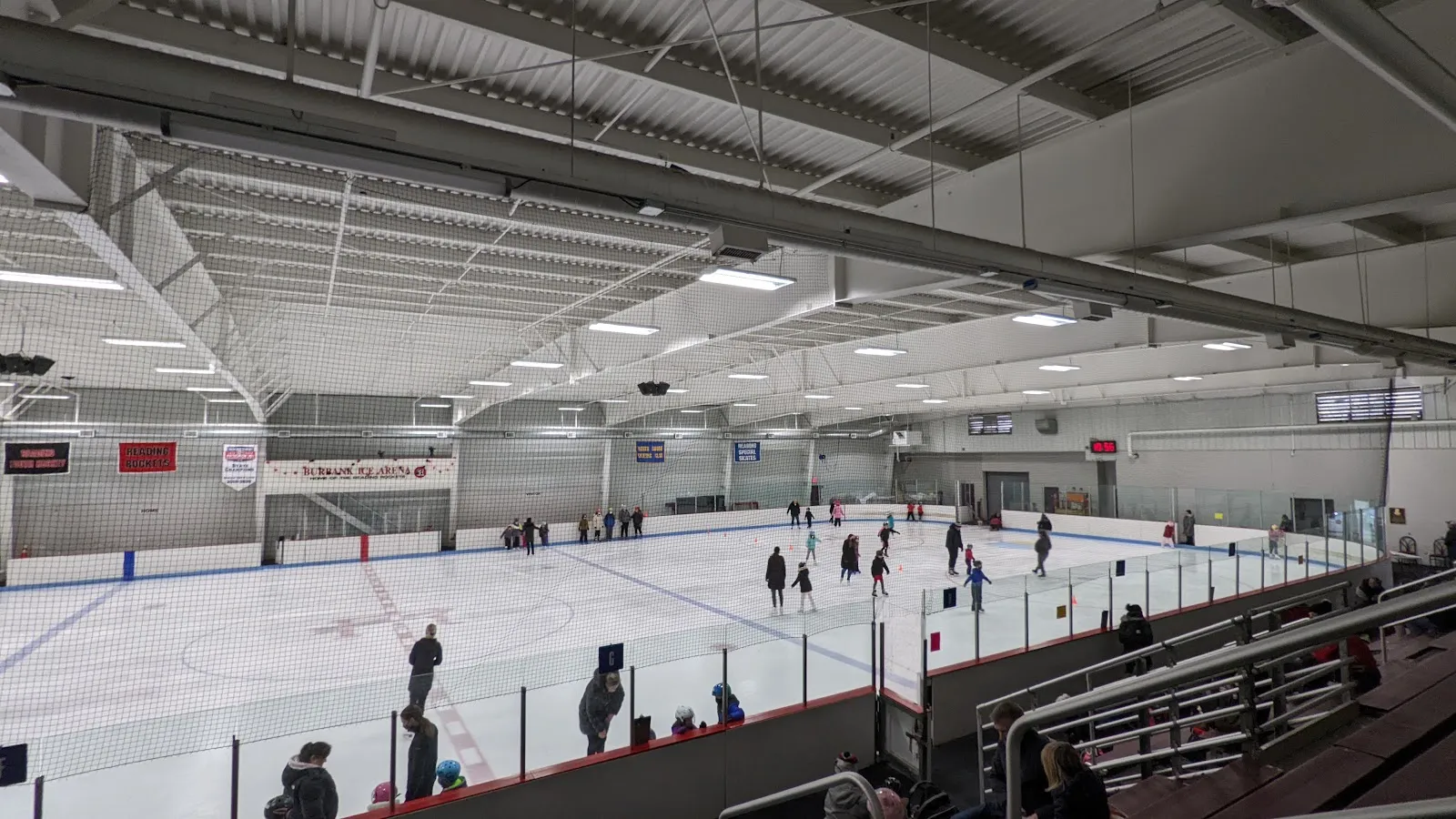 The Burbank Ice Arena's rink during a session, seen from the stands. — Burbank Ice Arena