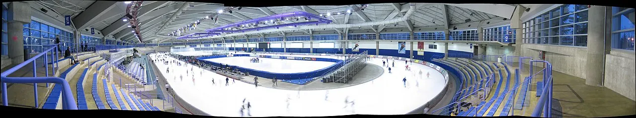 A panoramic public-skating view around Calgary’s Olympic Oval. — Olympic Oval