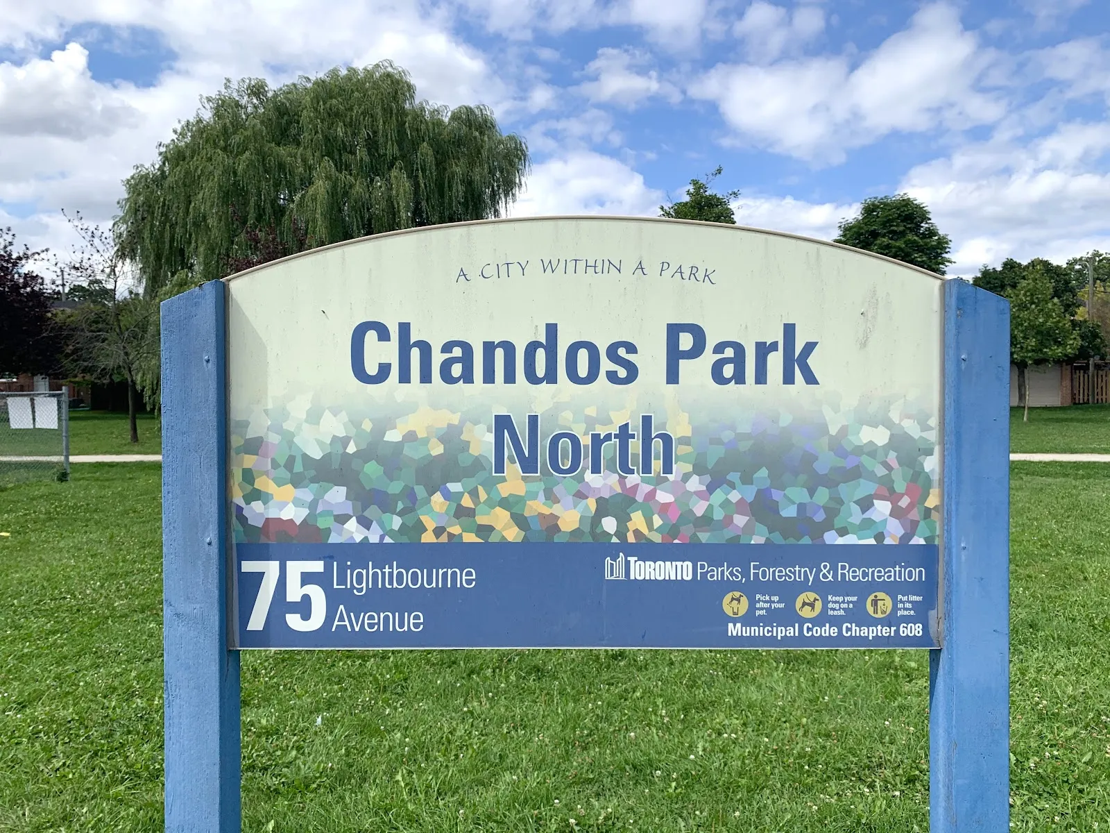 The Chandos Park North sign at 75 Lightbourn Avenue, in a photo from its Google Maps listing. — Chandos Park North Natural Ice Rink