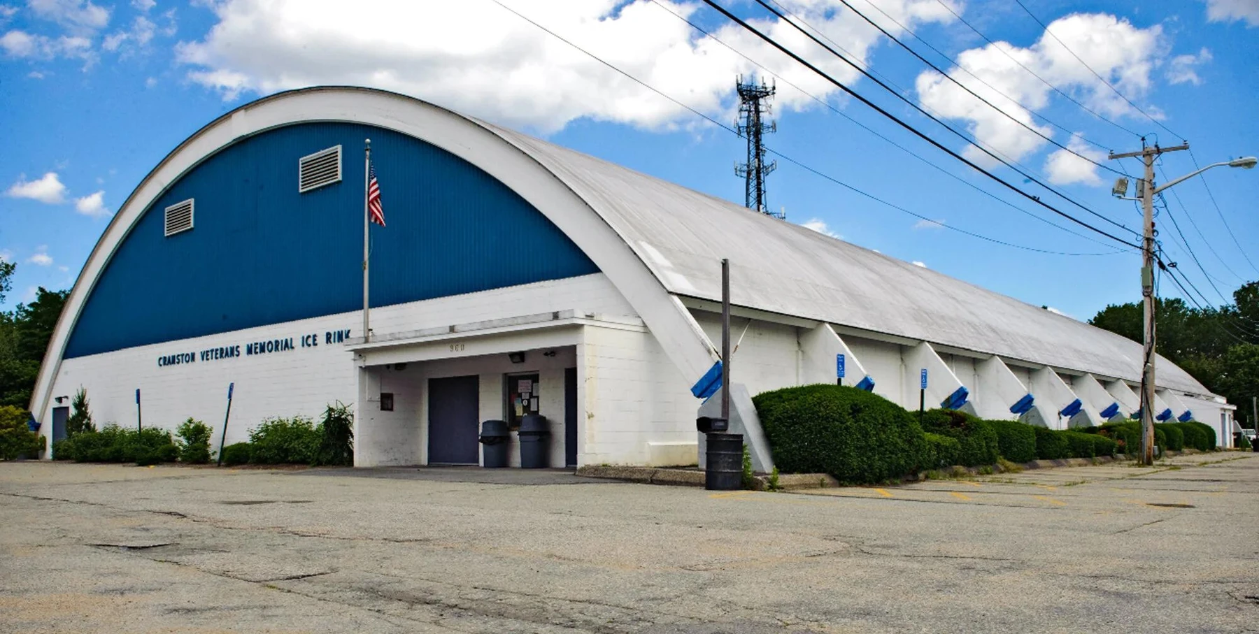 The arched entrance to Cranston Veterans Memorial Ice Rink. — Cranston Veterans Memorial Ice Rink