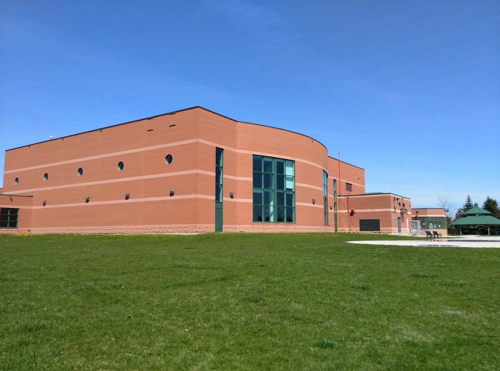 The Dufferin Clark Community Centre building, with the park gazebo beside it — Dufferin Clark Community Centre Outdoor Rink (Vaughan)