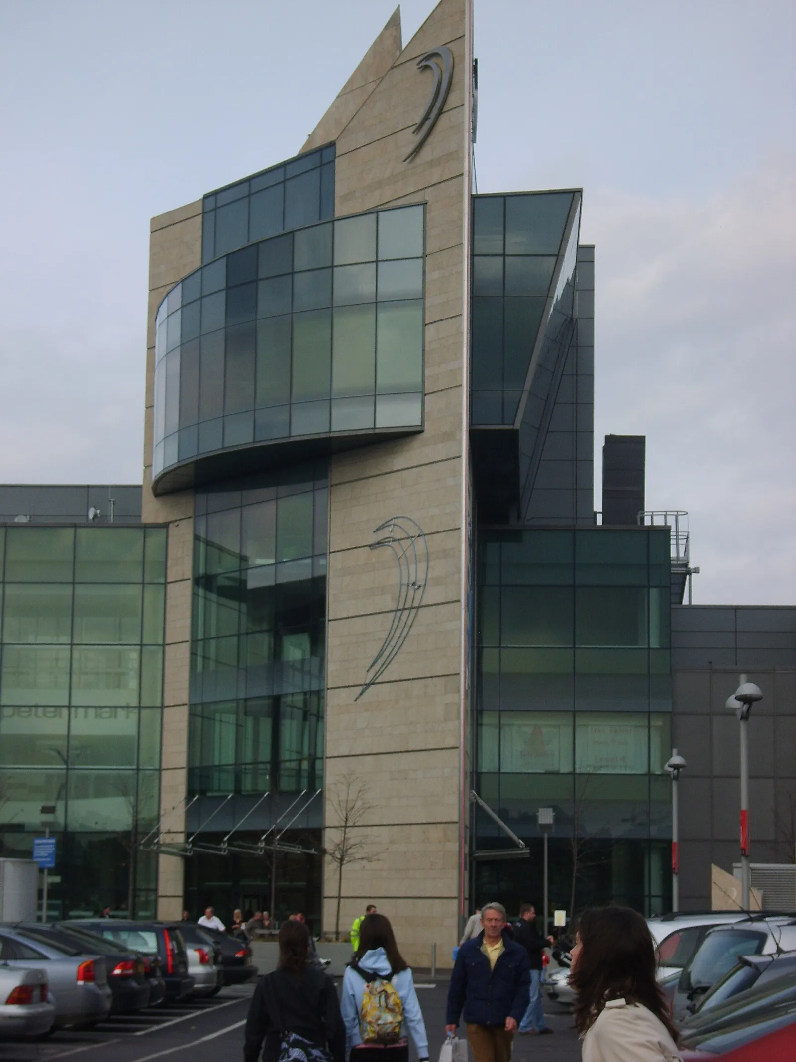 The glass-and-sandstone frontage of Dundrum Town Centre, where Dundrum On Ice sets up its rink — Dundrum On Ice