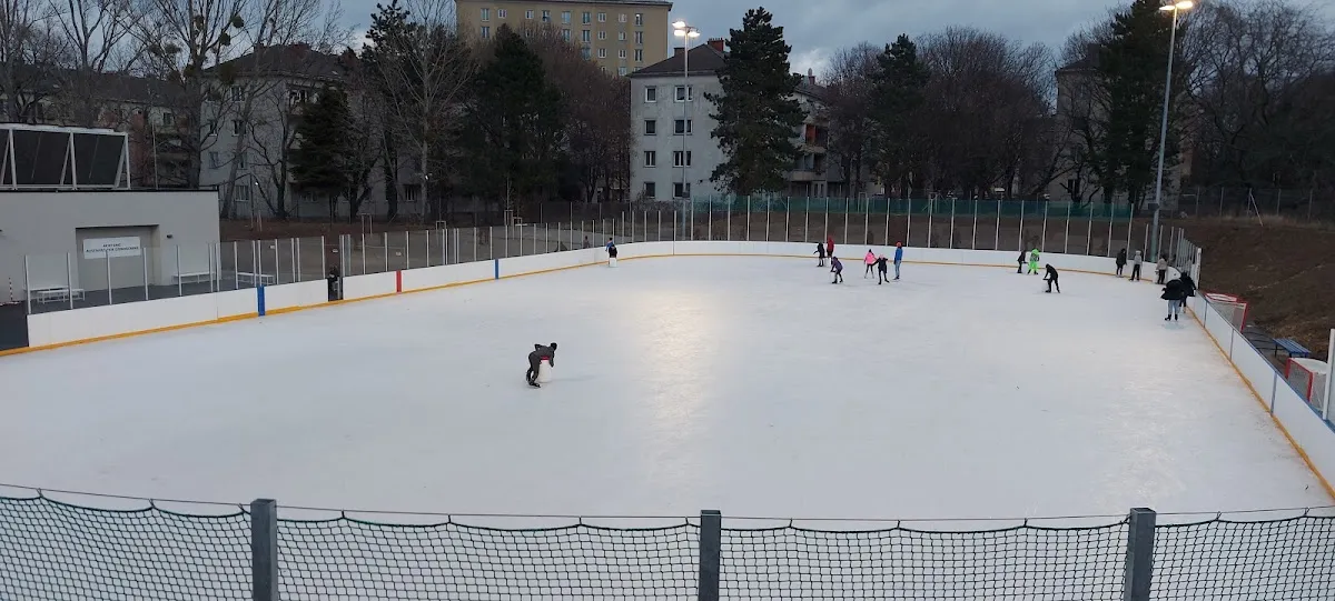 Die Freiluft-Eisbahn des Eisrings Süd mit Läufern – Eisring Süd
