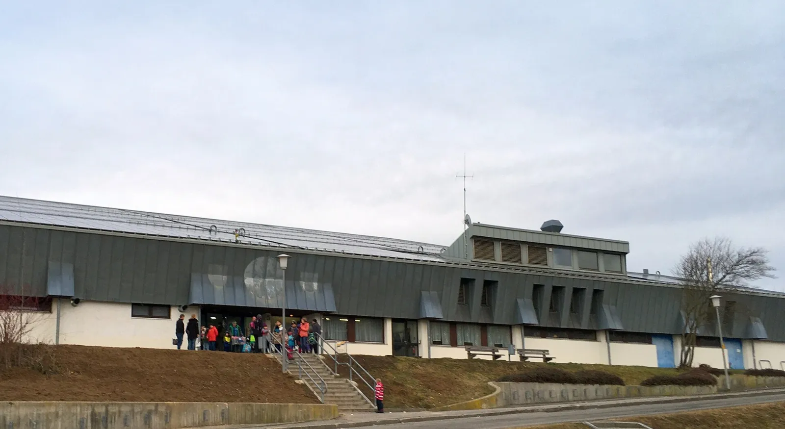The Eishalle Regen seen from the road, 2020 — Eissportzentrum Regen