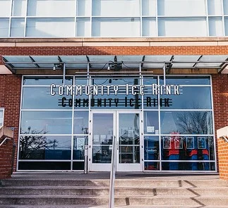 The community ice rink's dedicated glass entrance on the arena complex. — Everett Community Ice Rink
