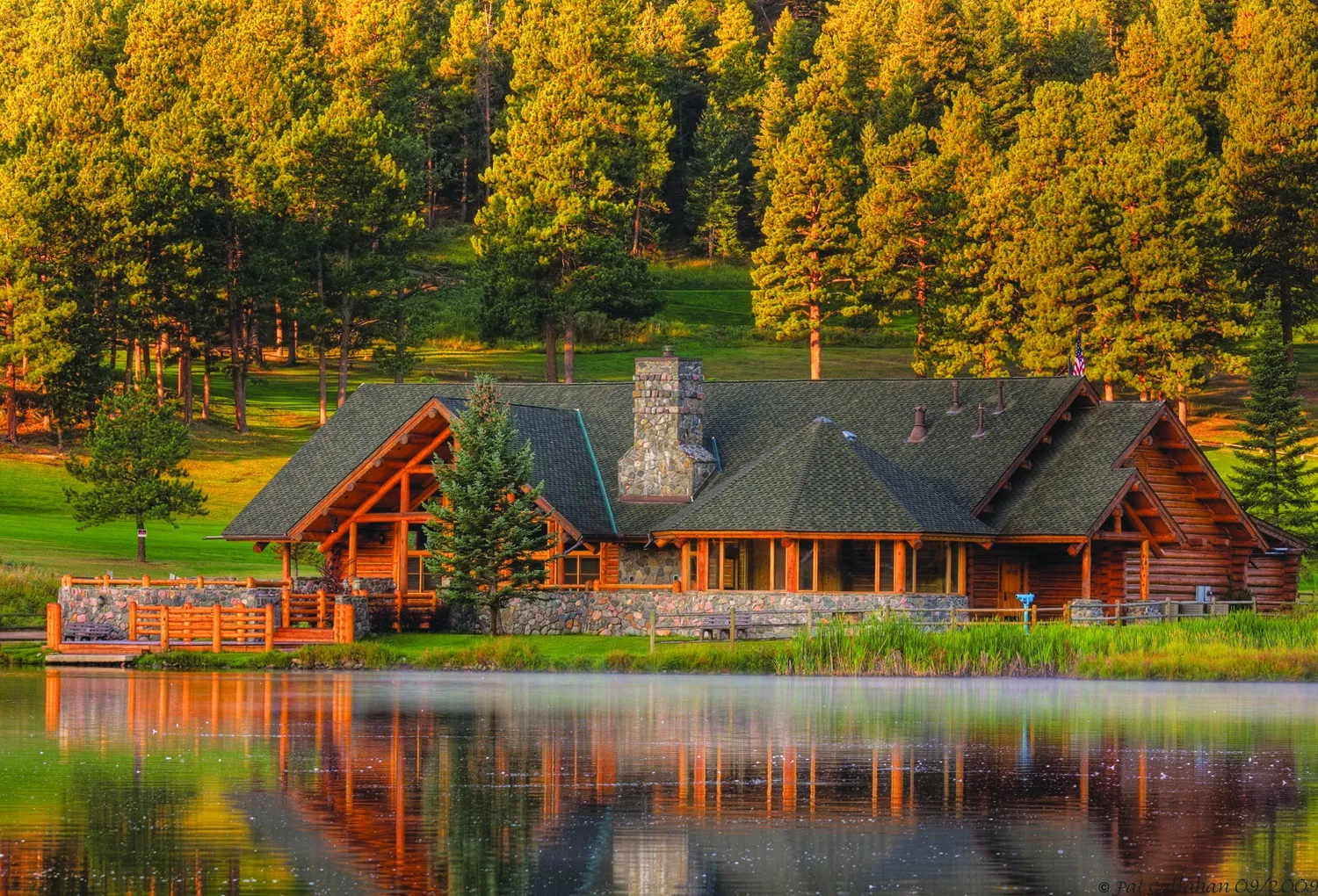 The Evergreen Lake House on the shore of Evergreen Lake, where the lake rinks are maintained in winter (Google Maps listing photo) — Evergreen Lake Ice Rinks
