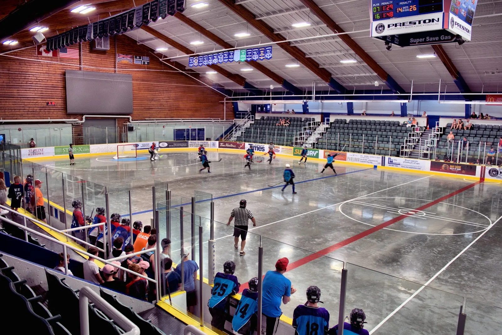 George Preston Recreation Centre ice and seating during a game, seen from the stands — George Preston Recreation Centre