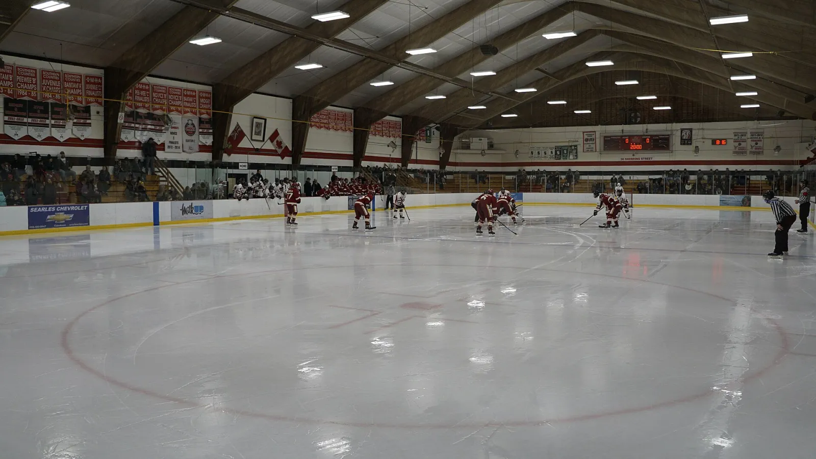 The ice surface of Hagersville Arena during a game. — Hagersville Arena
