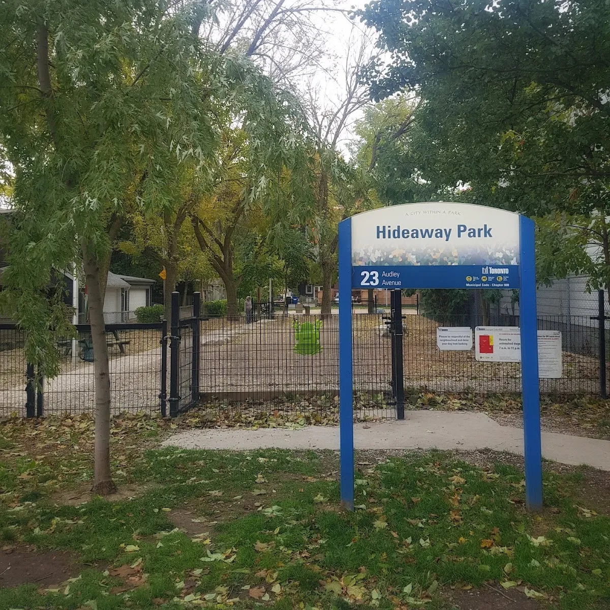 The Hideaway Park sign at 23 Audley Avenue, in a photo from its Google Maps listing. — Hideaway Park Natural Ice Rink