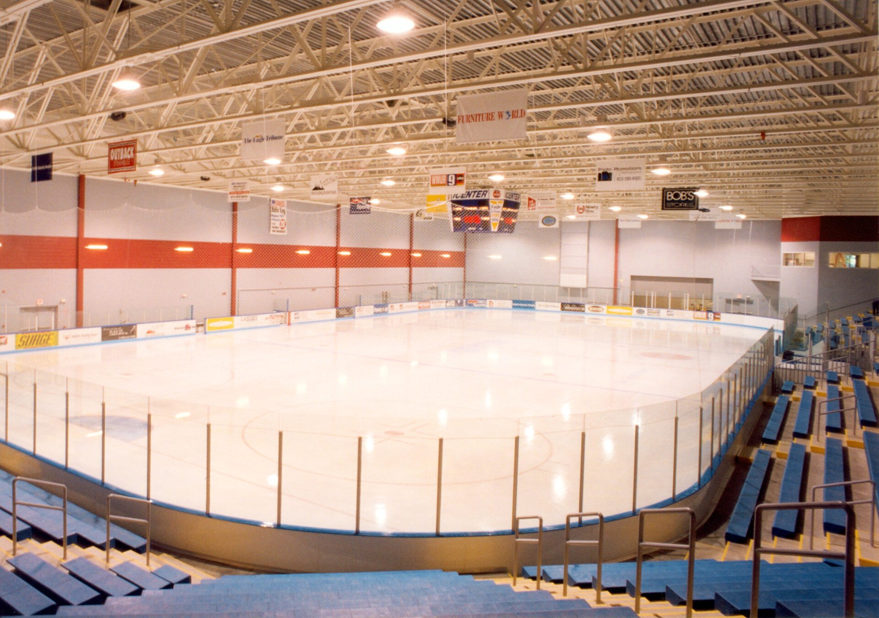 An ice sheet at iCenter, viewed from the stands in Hutter Construction’s project photographs. — The Icenter