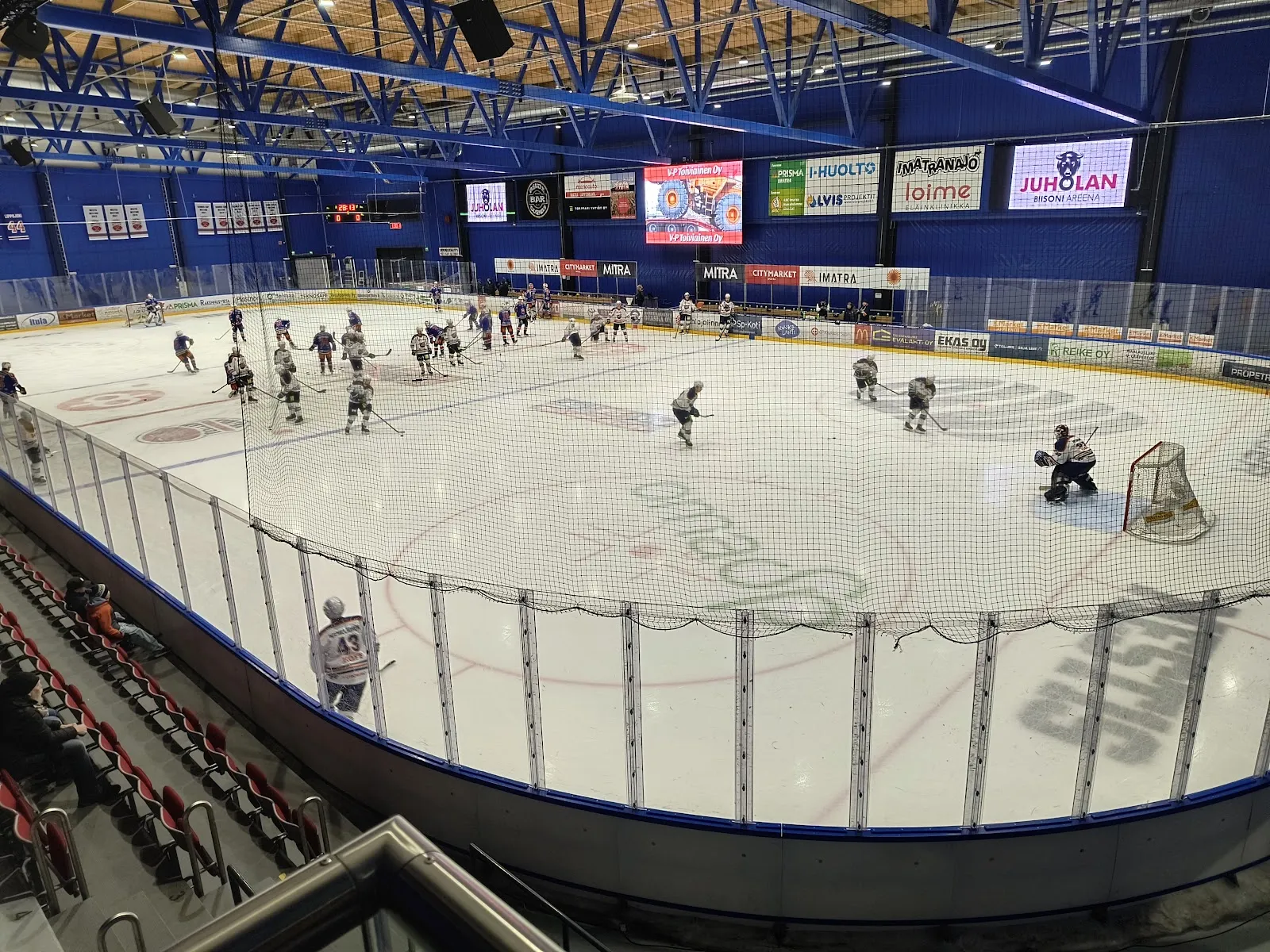 Imatran jäähalli, the main rink seen from the stand during a practice — Imatran jäähalli