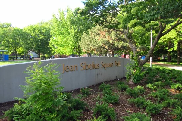 The name wall at Jean Sibelius Square, in a photo from its Google Maps listing. — Jean Sibelius Square Natural Ice Rink