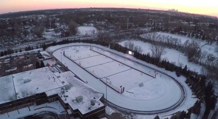 Aerial view of the John Rose MN OVAL and the Roseville Skating Center in winter (Google Maps listing photo) — John Rose MN OVAL