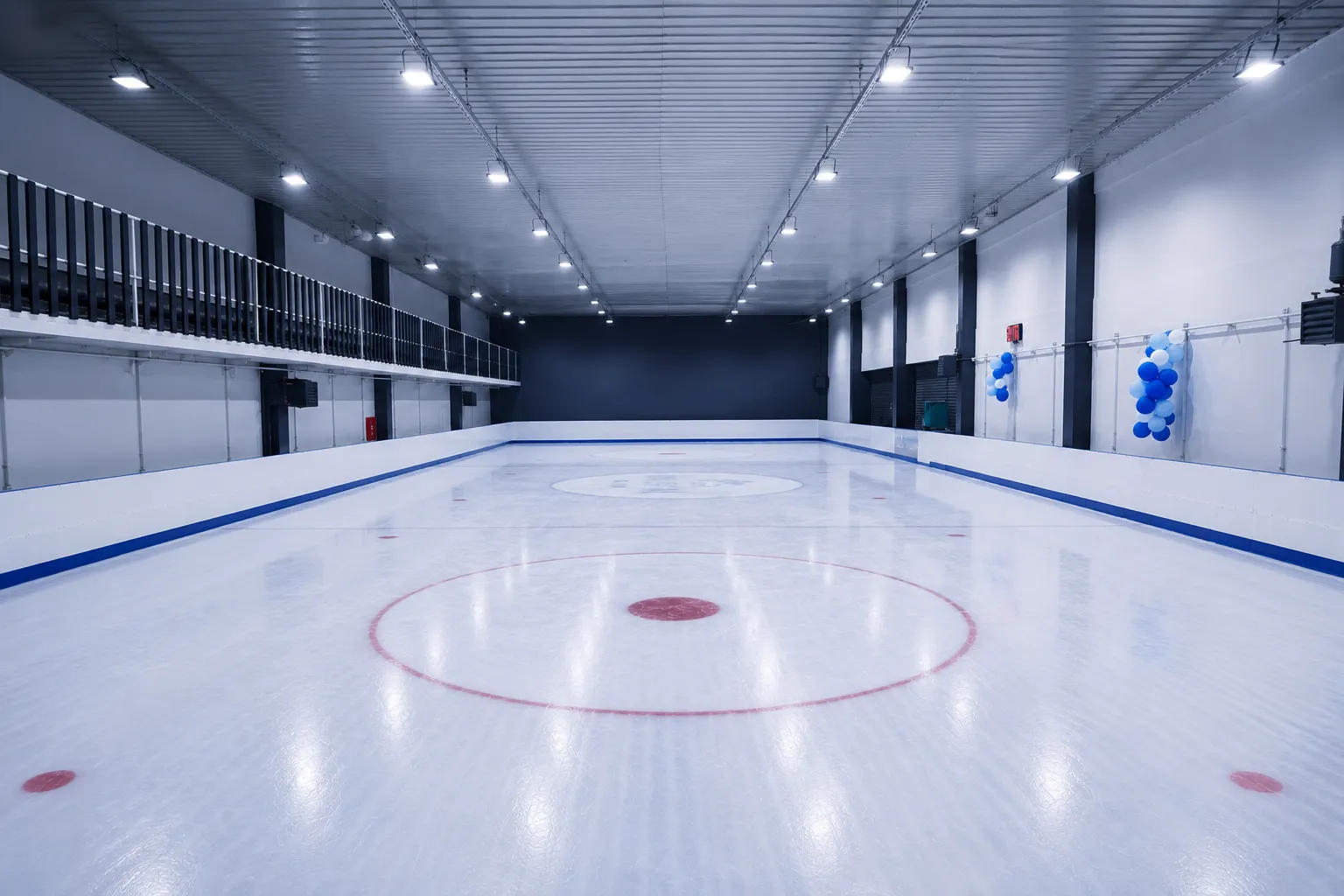 The empty 300 m2 ice sheet inside the hall — Kristal Ice Rink