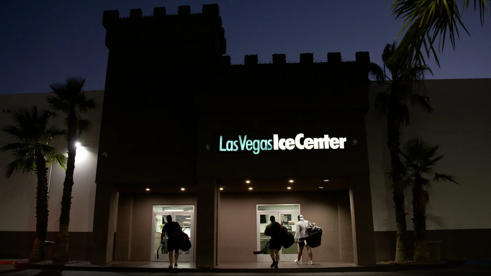 Front of the rink at dusk — Las Vegas Ice Center