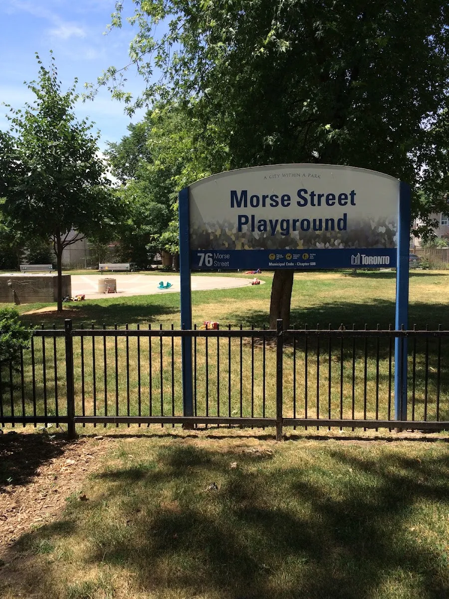 The Morse Street Playground sign at 76 Morse Street, in a photo from its Google Maps listing. — Morse Street Playground Natural Ice Rink