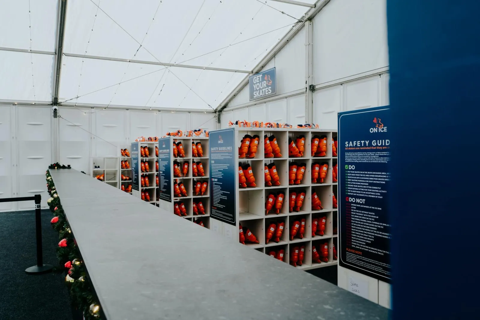 The skate-hire counter and lockers inside the On Ice marquee, from the operator's Cork page — ON ICE Cork (North Main Street)