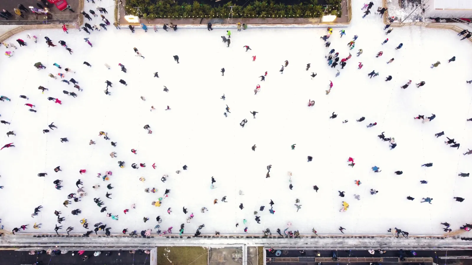 Palas Ice seen from above, with skaters in the distance — Palas Ice (Palas Mall rink)