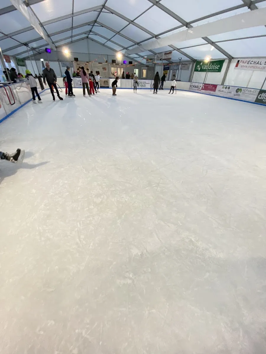 Patineurs sur la glace sous le toit de la patinoire couverte de Froideville — Patinoire de Froideville
