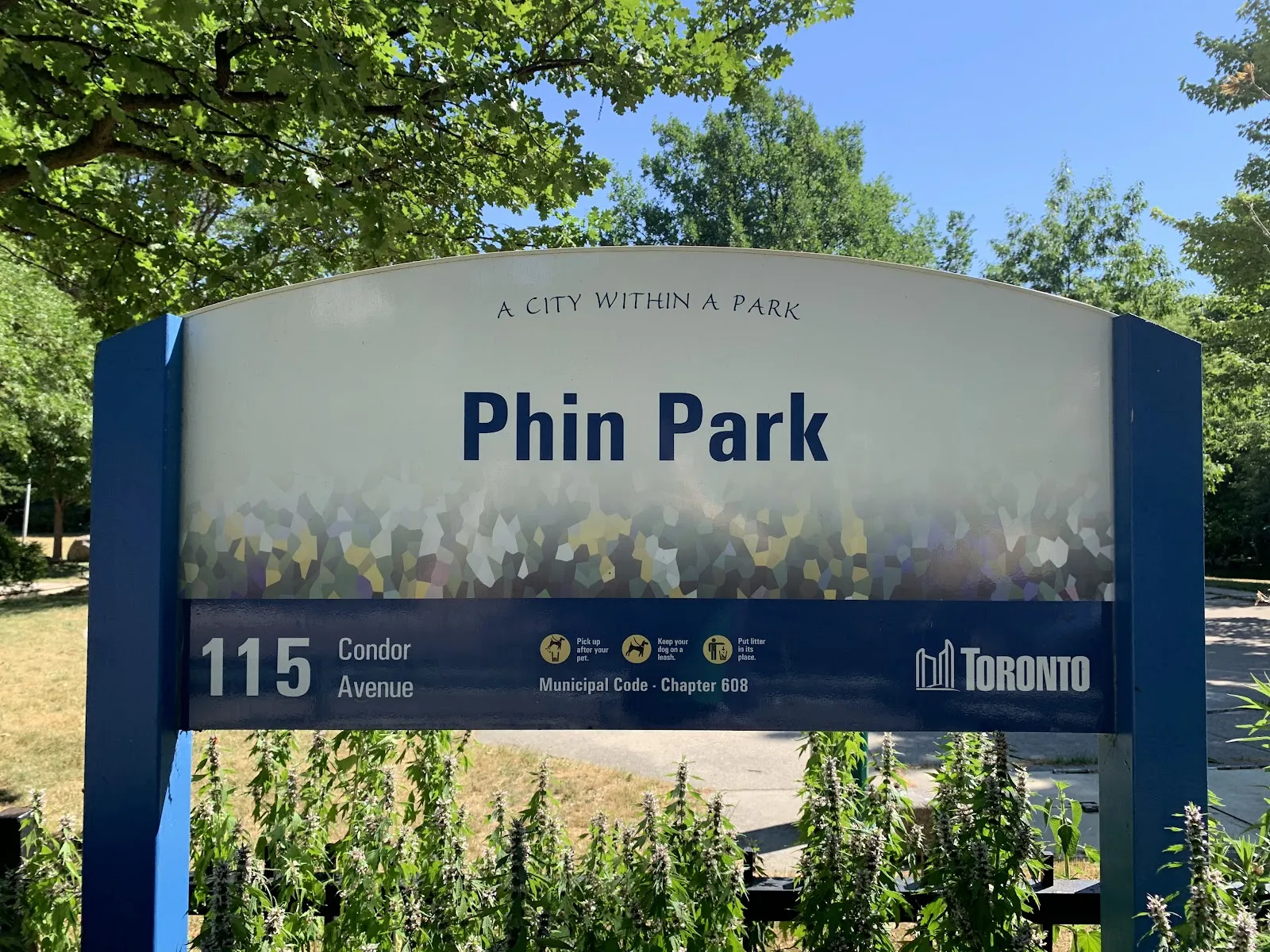El letrero de Phin Park en 115 Condor Avenue, en una foto de su ficha de Google Maps. — Phin Park Natural Ice Rink