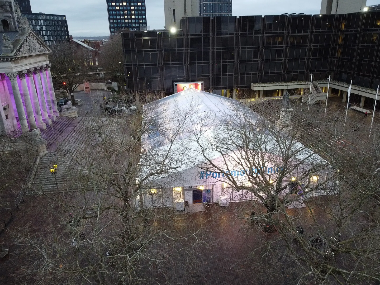 The Portsmouth On Ice canopy in Guildhall Square, beside the Guildhall (2021) — Portsmouth On Ice
