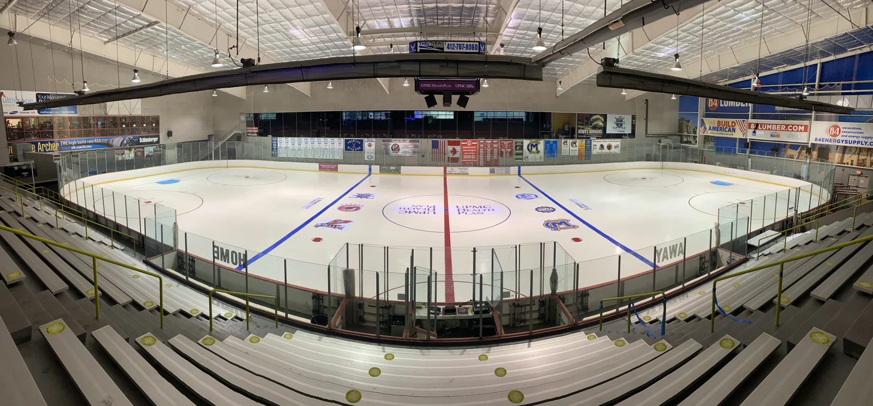 A panoramic view across Printscape Arena’s UPMC ice rink, including both ends and the spectator seating. — Printscape Arena at Southpointe
