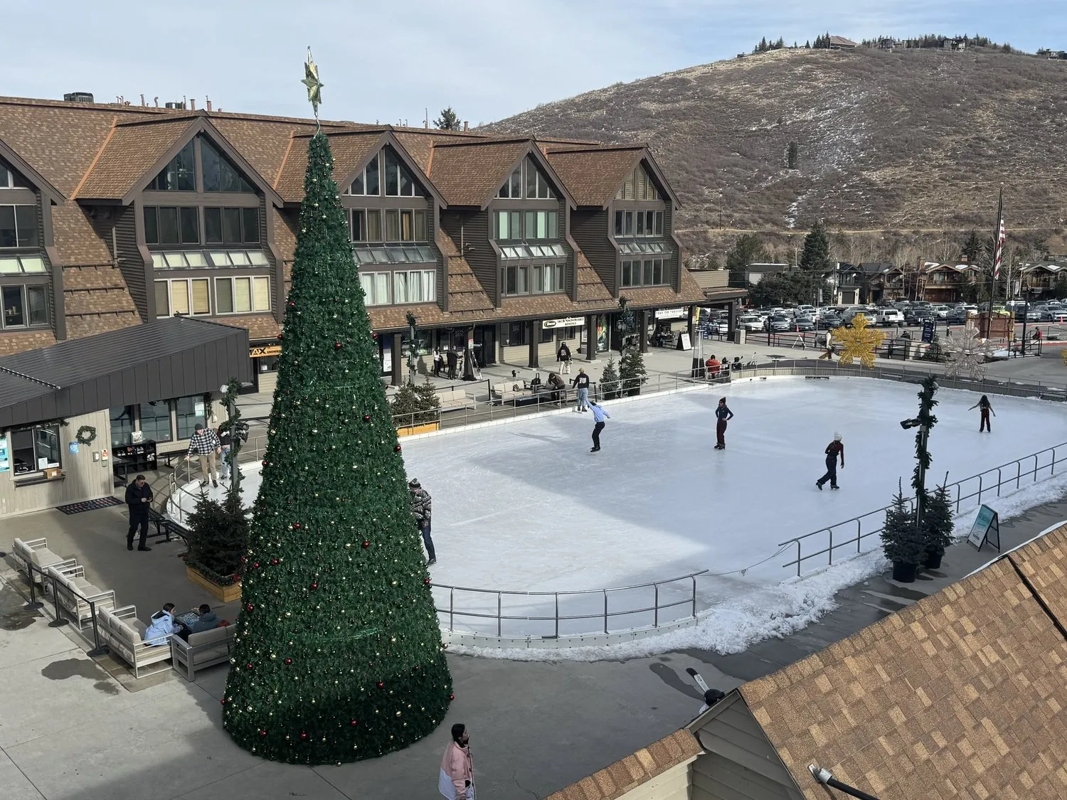 The Resort Center ice rink and Christmas tree at Park City Mountain base — Resort Center Ice Rink
