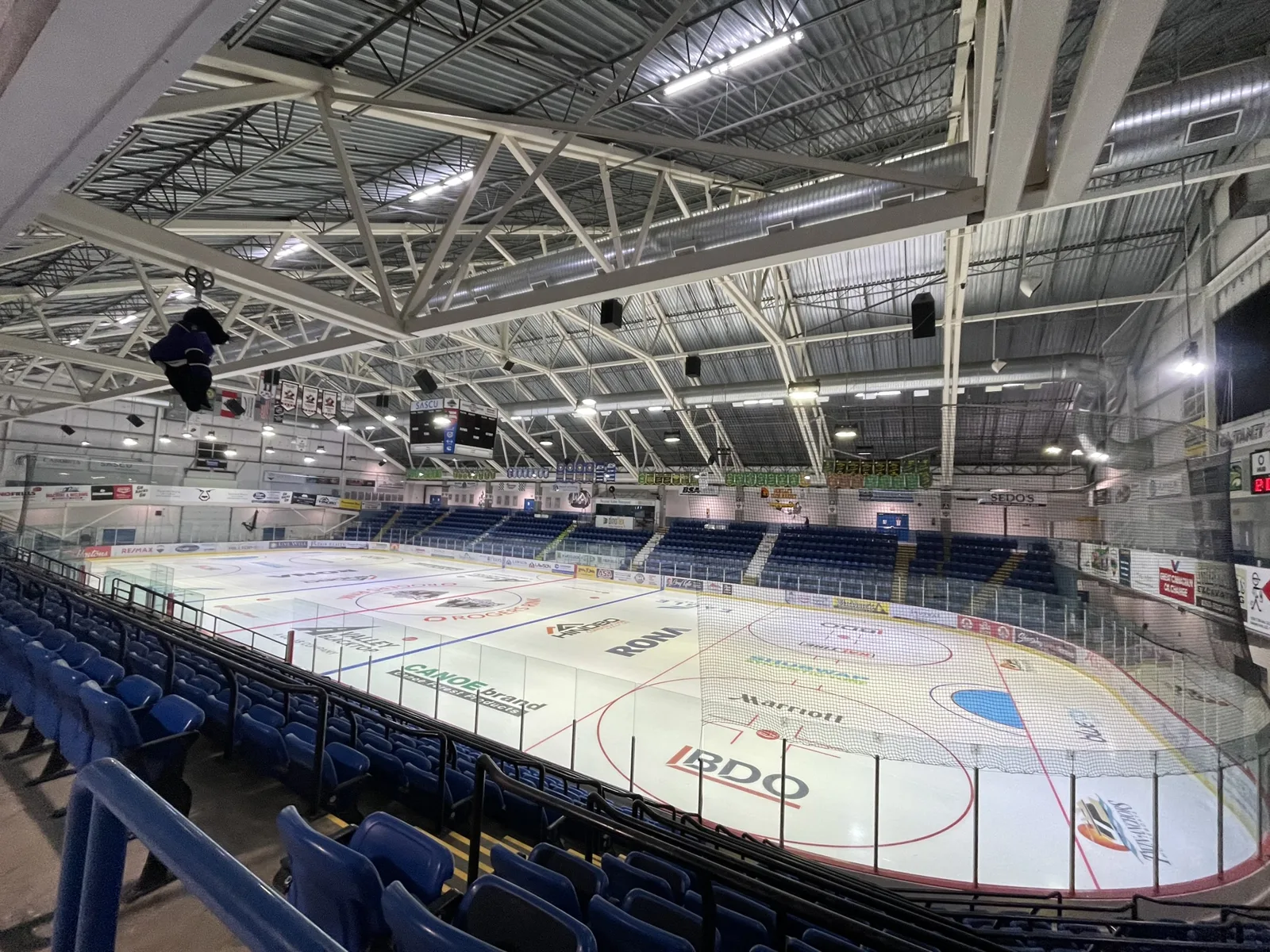 Looking across the ice surface of Rogers Rink from the stands. — Rogers Rink