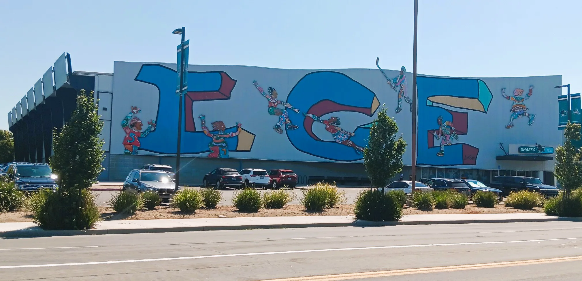 Long street elevation of the complex seen across the road — Sharks Ice at San Jose