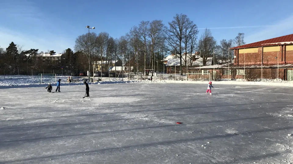 Skaters on the artificial ice at Sköndals bollplan — Sköndals bollplans skridskois