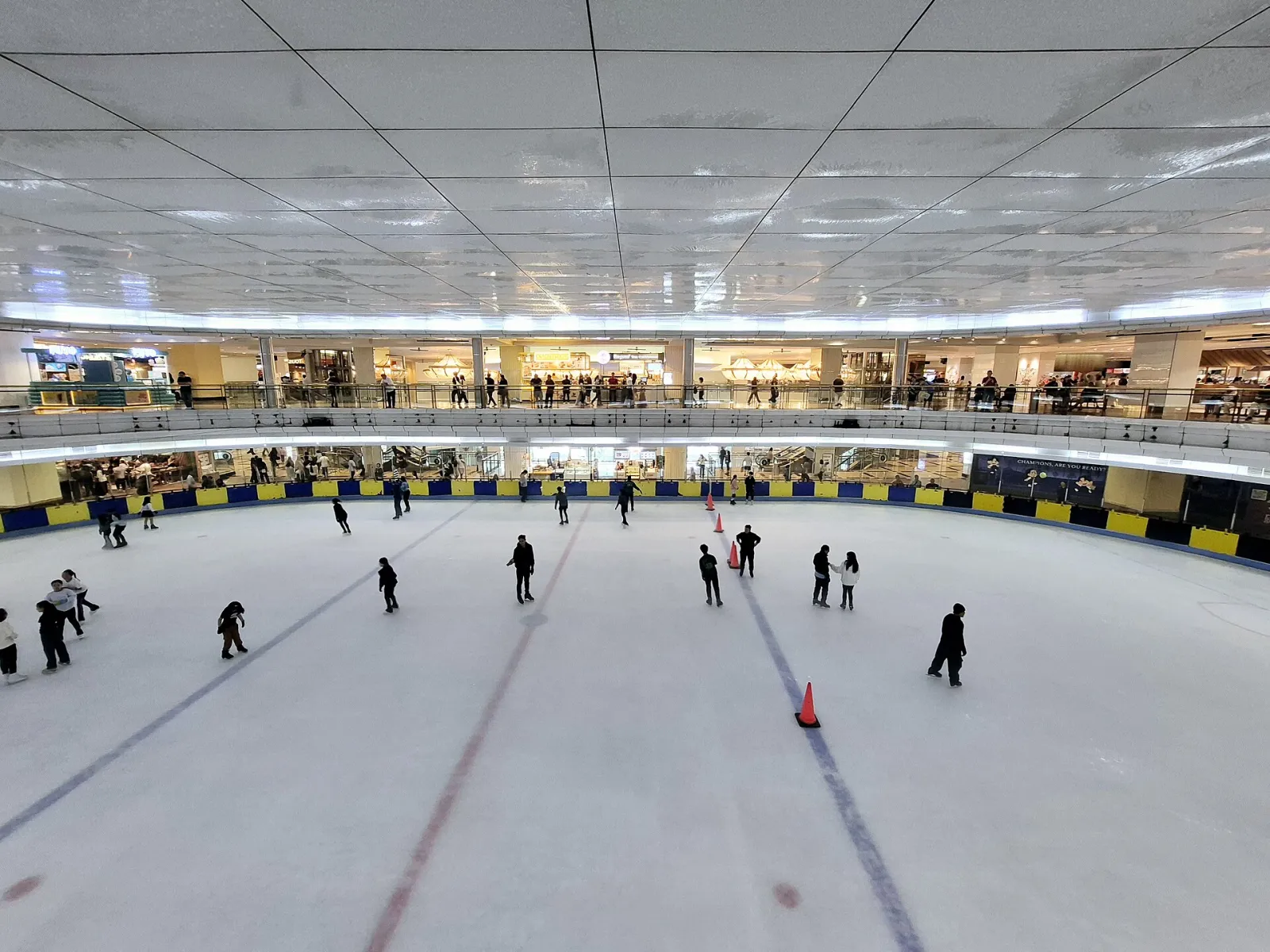 The 1,248 square metre sheet at Sky Rink on level 3 of Taman Anggrek, with the shopping levels looking down on the ice. — Sky Rink Jakarta
