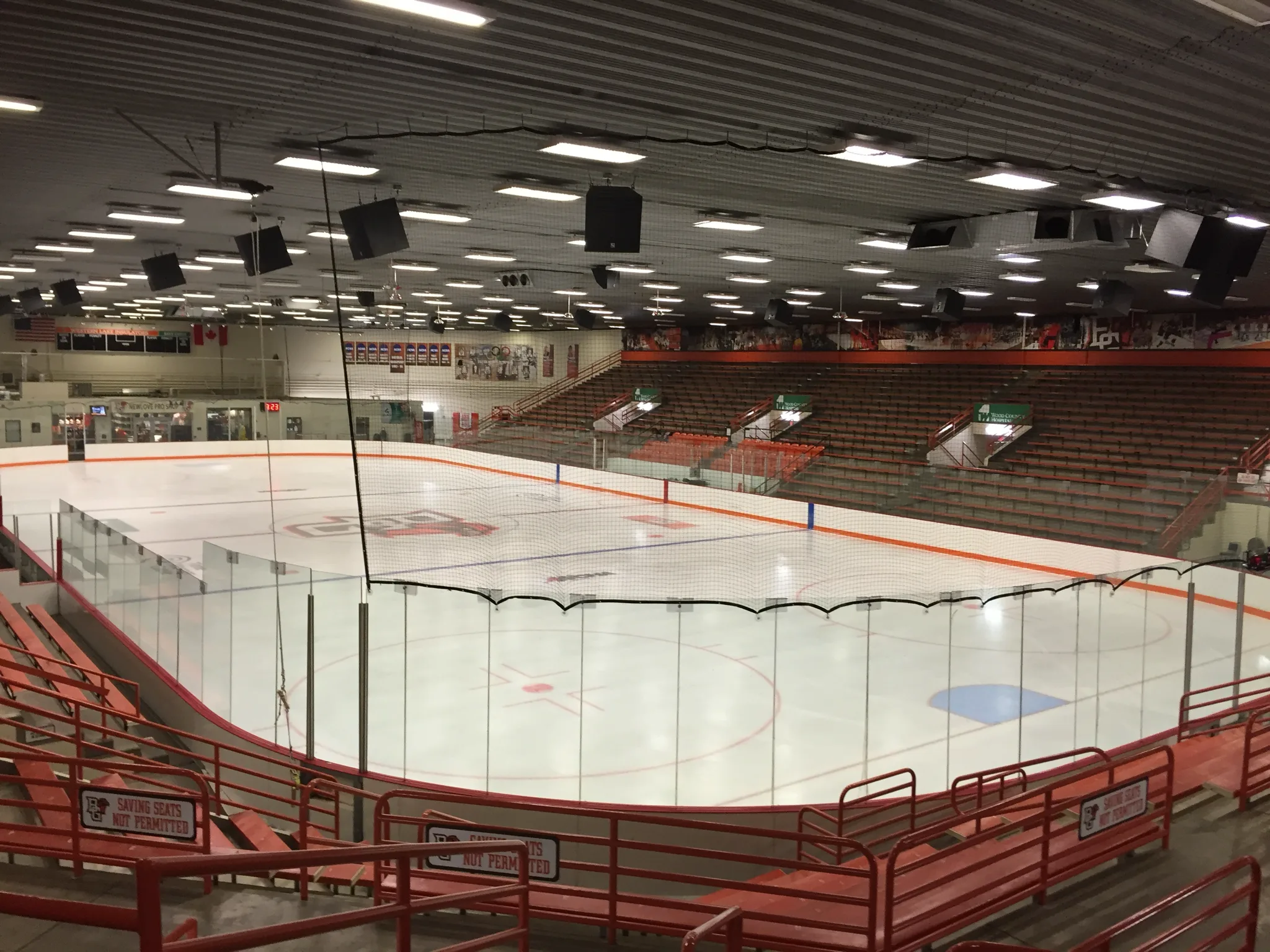 Whole sheet from the upper corner of the seating bowl — Slater Family Ice Arena