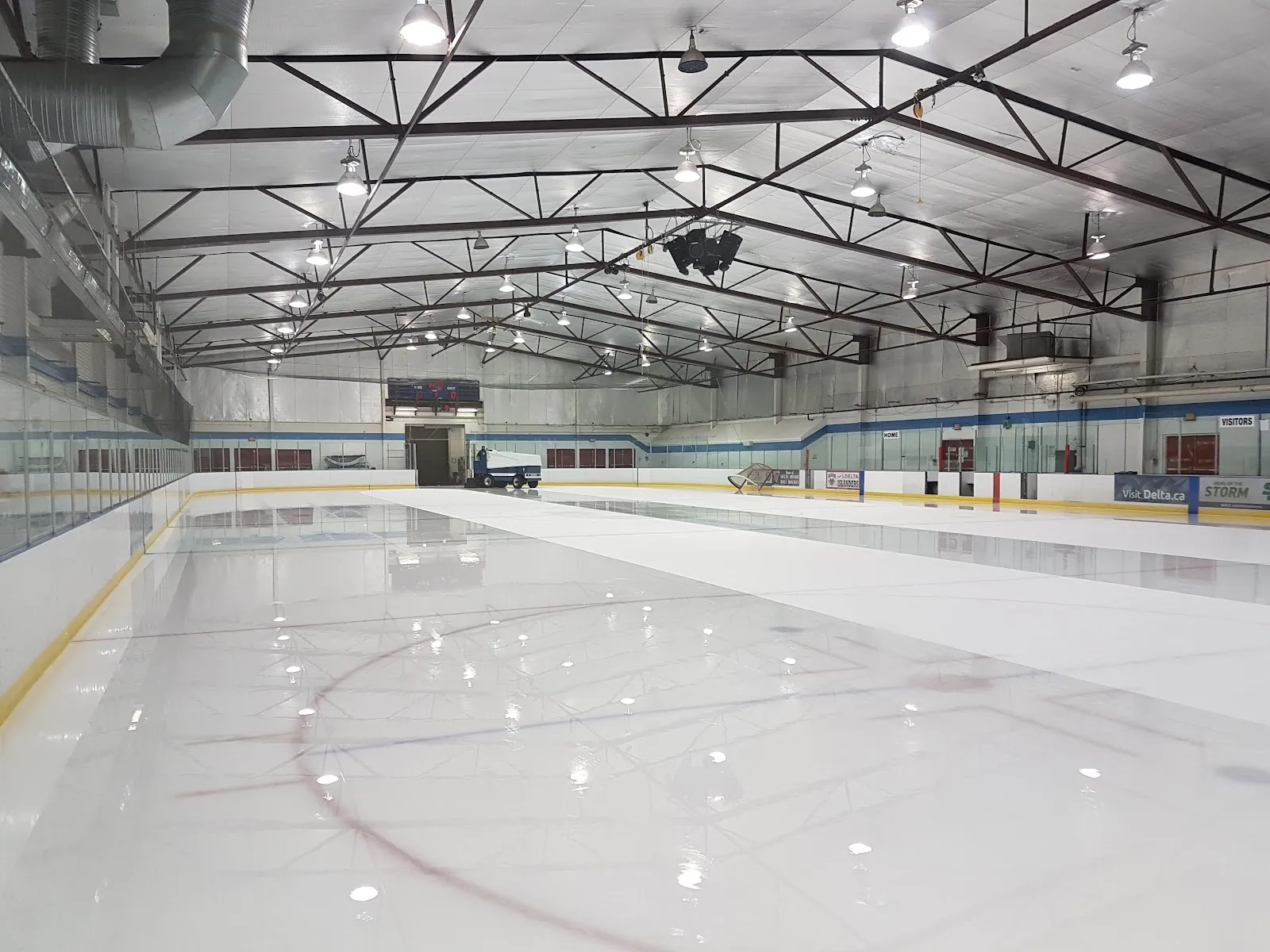 South Delta Recreation Centre arena: the empty ice sheet — South Delta Recreation Centre