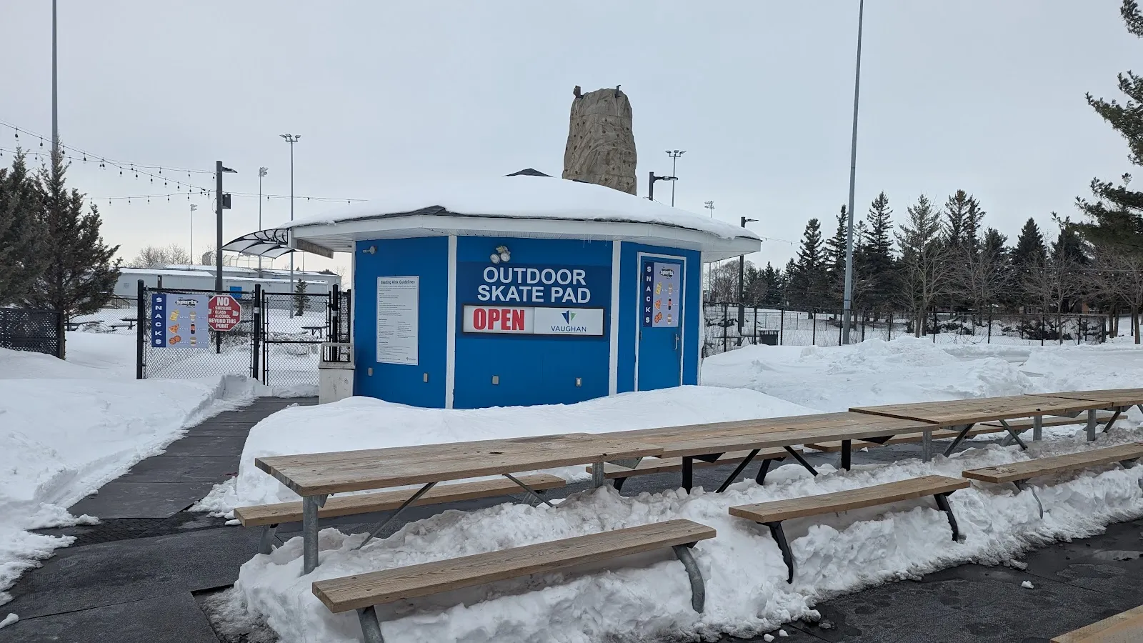 The outdoor skate pad hut beside the Sports Village trail in winter — The Sports Village Skating Trail (Vaughan)