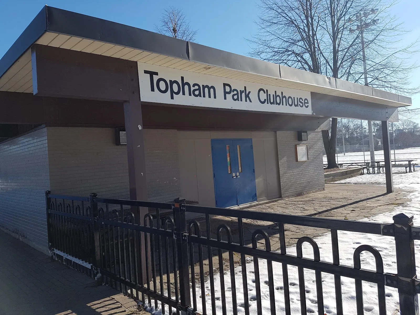The outside of Topham Park Natural Ice Rink, in a photo from its Google Maps listing. — Topham Park Natural Ice Rink