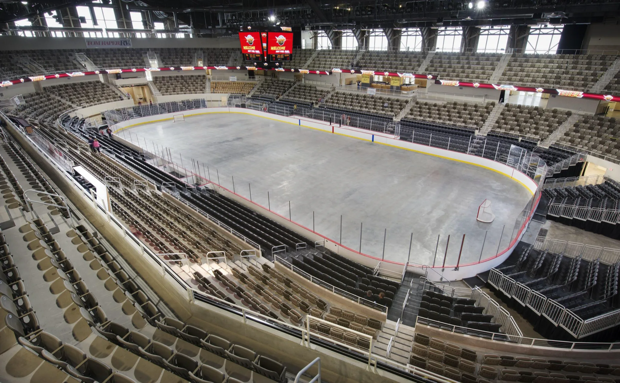 Full ice sheet installed on the Coliseum floor — TPH Indy Rinks at the Indiana State Fairgrounds