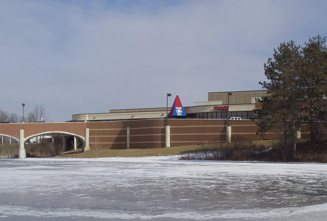 USA Hockey Arena (as the Compuware Sports Arena) from across the pond, Plymouth Township — USA Hockey Arena