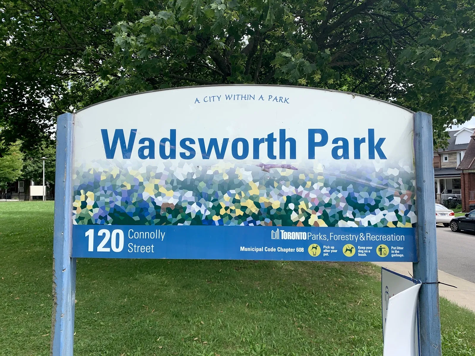 El letrero de Wadsworth Park en 120 Connolly Street, en una foto de su ficha de Google Maps. — Wadsworth Park Natural Ice Rink