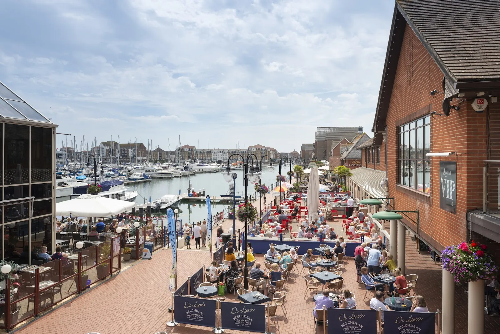 The Waterfront at Sovereign Harbour, the harbourside terrace where Winterland's rink is set up each December (the rink itself is not in the photo) — Winterland Eastbourne Ice Rink