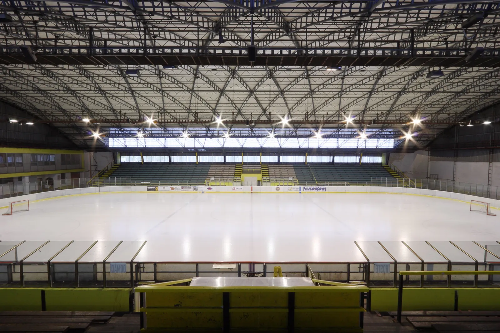 The empty ice and stands of the Kroměříž winter stadium — Zimní stadion Kroměříž